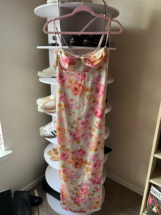 House of CB Dresses & Skirts - House of CB Josefina Floral Satin Slip Dress in Pink and Cream